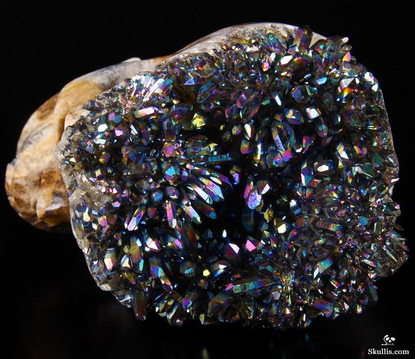 Huge Rainbow Druse 5.7" Quartz Rock Crystal Carved Crystal Skull, Realistic Huge Rainbow Druse 5.7" Quartz Rock Crystal Carved Crystal Skull, Realistic