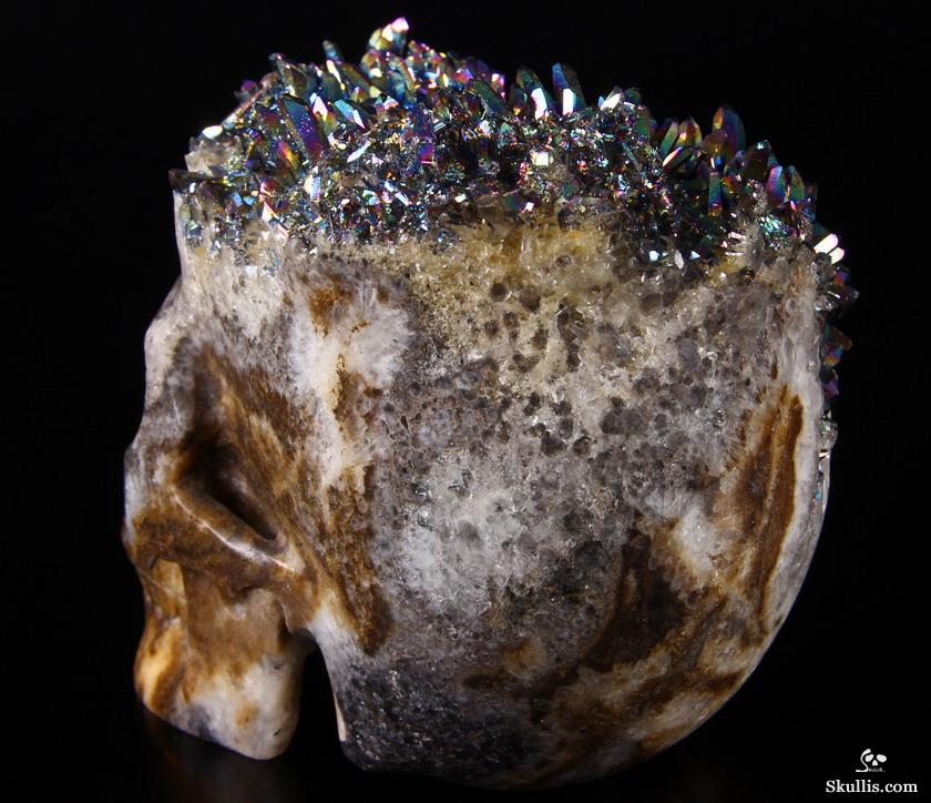 Huge Rainbow Druse 5.7" Quartz Rock Crystal Carved Crystal Skull, Realistic Huge Rainbow Druse 5.7" Quartz Rock Crystal Carved Crystal Skull, Realistic