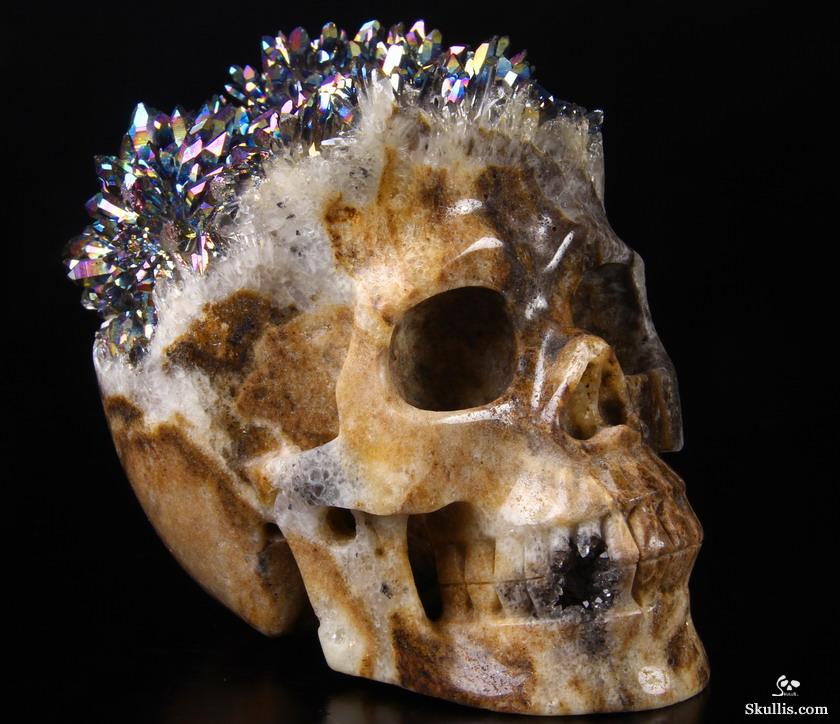 Huge Rainbow Druse 5.7" Quartz Rock Crystal Carved Crystal Skull, Realistic Huge Rainbow Druse 5.7" Quartz Rock Crystal Carved Crystal Skull, Realistic