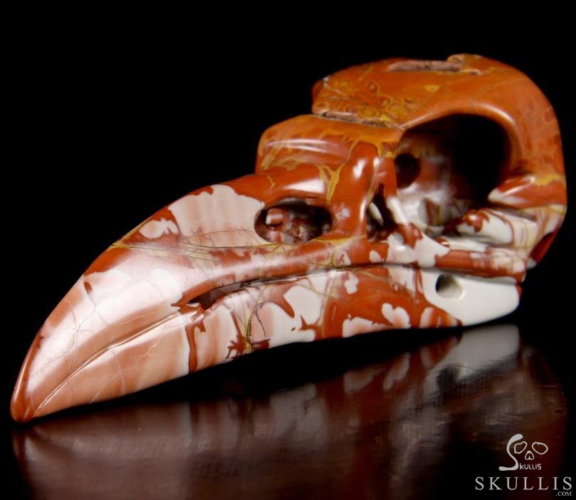4.7" Red Noreena Jasper Hand Carved Crystal Raven Skull Pendant, Crystal Healing Skull Jewelry, for Women & Men 4.7" Red Noreena Jasper Hand Carved Crystal Raven Skull Pendant, Crystal Healing Skull Jewelry, for Women & Men