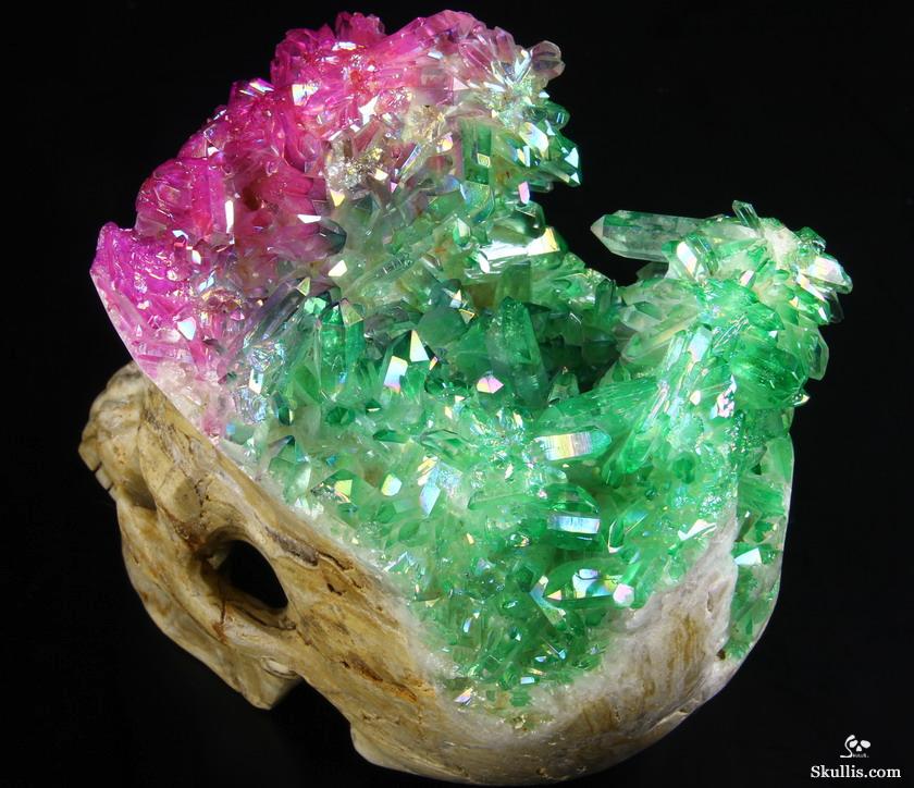 Rainbow 6.1" Rainbow Aura Quartz Druse Carved Crystal Skull Druse, Super Realistic Rainbow 6.1" Rainbow Aura Quartz Druse Carved Crystal Skull Druse, Super Realistic