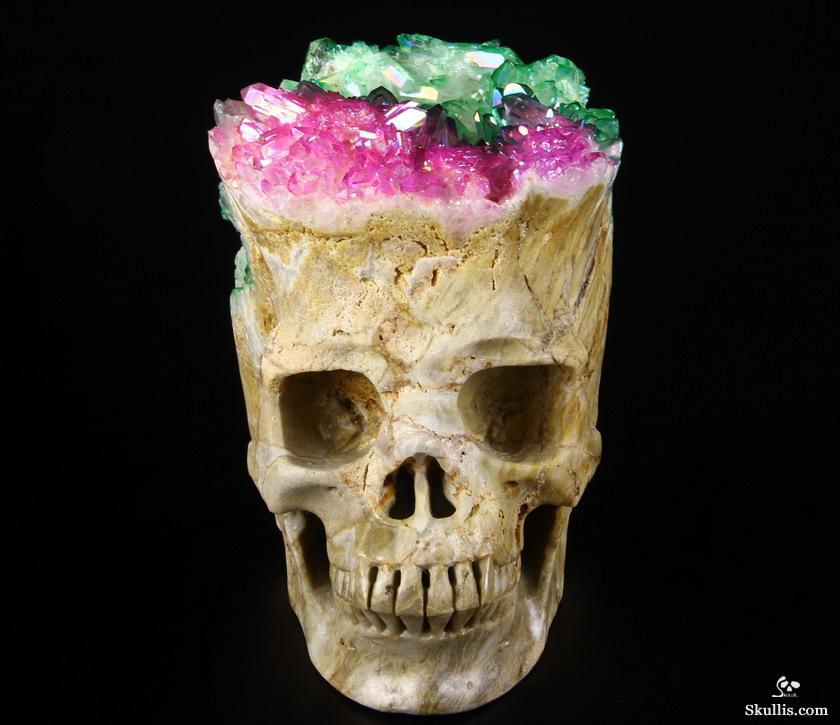 Rainbow 6.1" Rainbow Aura Quartz Druse Carved Crystal Skull Druse, Super Realistic Rainbow 6.1" Rainbow Aura Quartz Druse Carved Crystal Skull Druse, Super Realistic