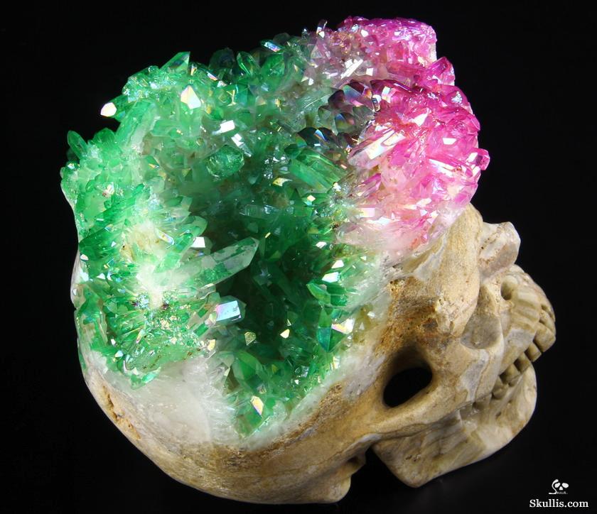 Rainbow 6.1" Rainbow Aura Quartz Druse Carved Crystal Skull Druse, Super Realistic Rainbow 6.1" Rainbow Aura Quartz Druse Carved Crystal Skull Druse, Super Realistic