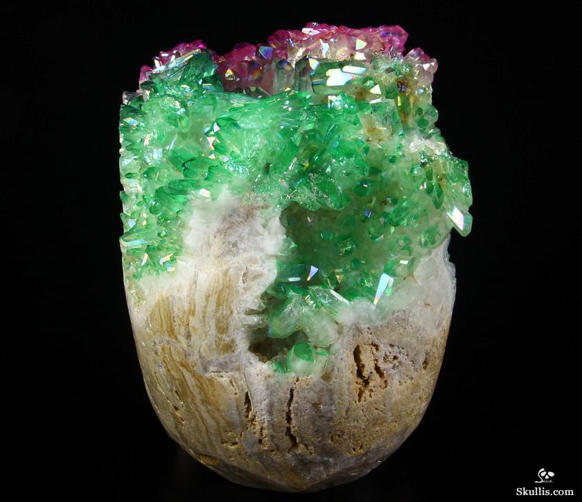Rainbow 6.1" Rainbow Aura Quartz Druse Carved Crystal Skull Druse, Super Realistic Rainbow 6.1" Rainbow Aura Quartz Druse Carved Crystal Skull Druse, Super Realistic