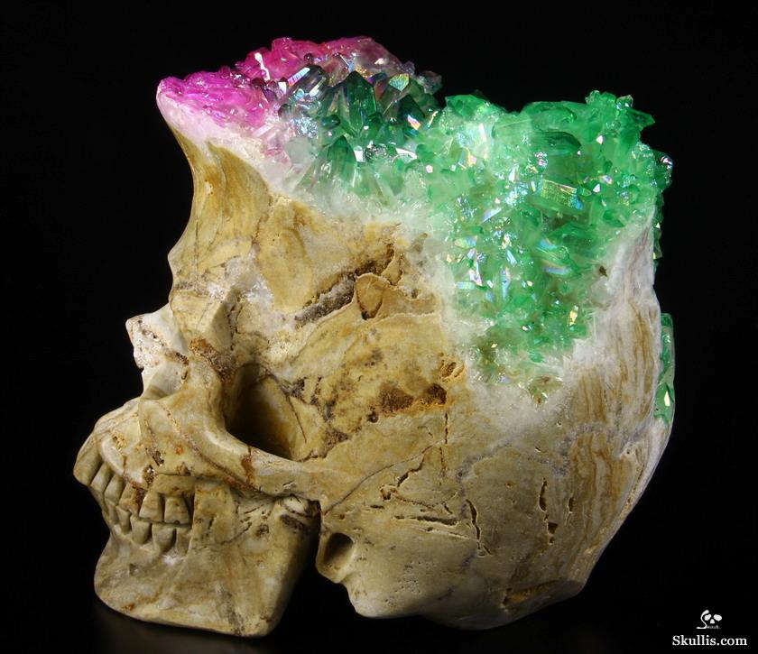 Rainbow 6.1" Rainbow Aura Quartz Druse Carved Crystal Skull Druse, Super Realistic Rainbow 6.1" Rainbow Aura Quartz Druse Carved Crystal Skull Druse, Super Realistic