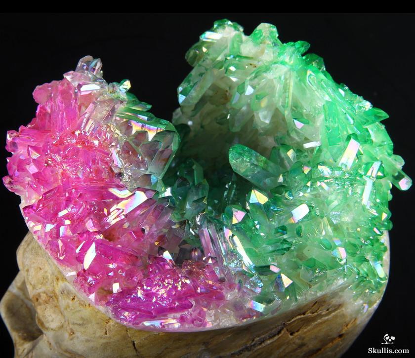 Rainbow 6.1" Rainbow Aura Quartz Druse Carved Crystal Skull Druse, Super Realistic Rainbow 6.1" Rainbow Aura Quartz Druse Carved Crystal Skull Druse, Super Realistic