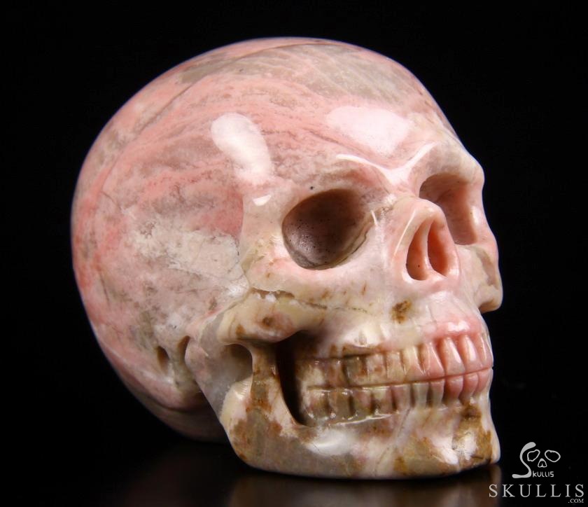 2.1" Pink & White Rhodonite Carved Crystal Skull, Realistic 2.1" Pink & White Rhodonite Carved Crystal Skull, Realistic