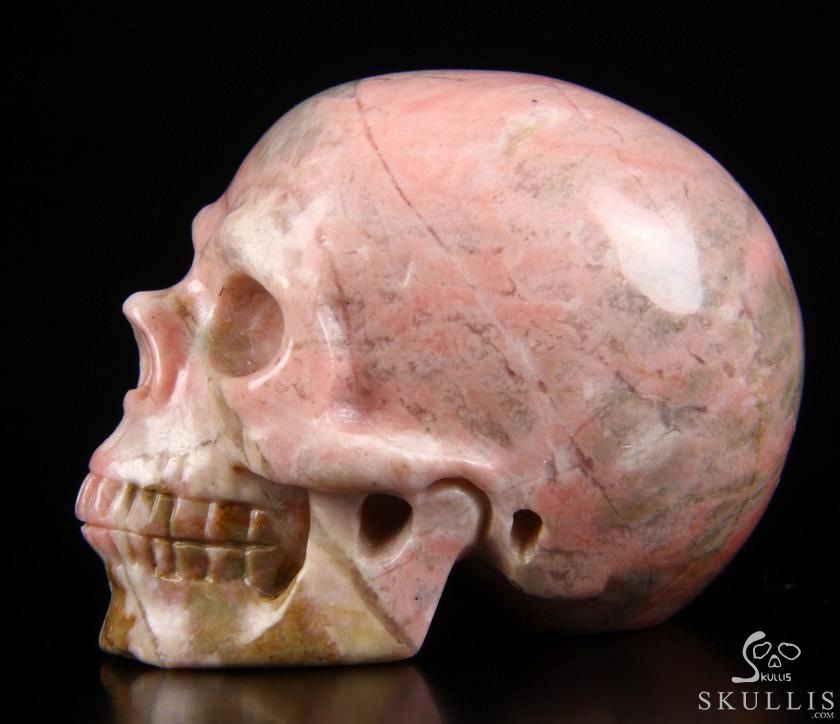 2.1" Pink & White Rhodonite Carved Crystal Skull, Realistic 2.1" Pink & White Rhodonite Carved Crystal Skull, Realistic