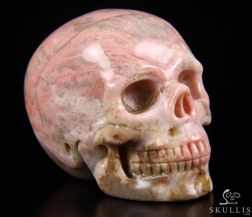 2.1" Pink & White Rhodonite Carved Crystal Skull, Realistic 2.1" Pink & White Rhodonite Carved Crystal Skull, Realistic