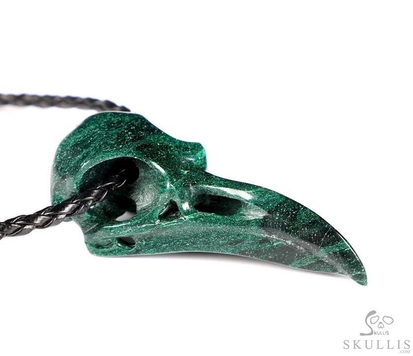 Night Pathfinder - 2.2" African Green Stone Verdite Hand Carved Crystal Raven Skull Pendant, Crystal Healing Skull Jewelry, for Women & Men Night Pathfinder - 2.2" African Green Stone Verdite Hand Carved Crystal Raven Skull Pendant, Crystal Healing Skull Jewelry, for Women & Men