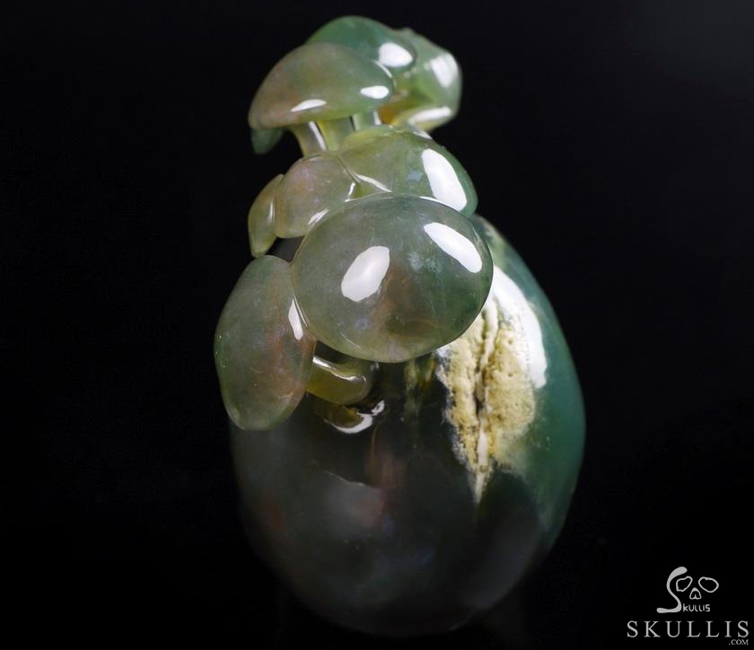 New 5.4" Indian Agate Carved Crystal Skull & Mushroom with Frog Sculpture, Crystal Healing New 5.4" Indian Agate Carved Crystal Skull & Mushroom with Frog Sculpture, Crystal Healing