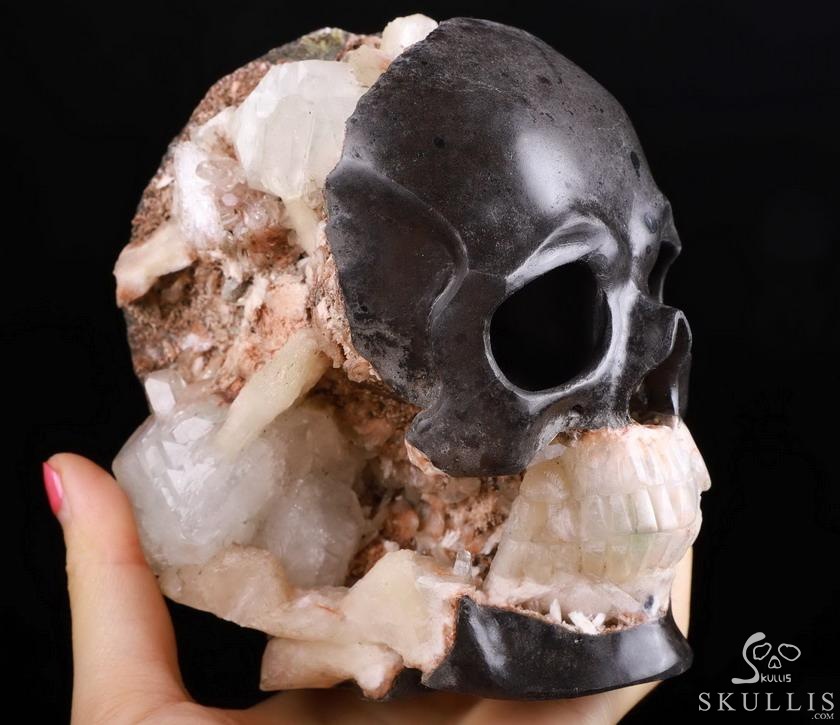Original 5.0" Harmotome Carved Crystal Skull & Spine Sculpture, Crystal Healing Original 5.0" Harmotome Carved Crystal Skull & Spine Sculpture, Crystal Healing