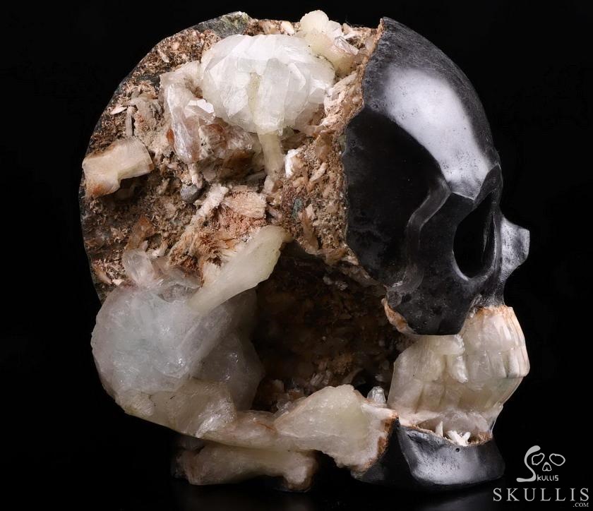 Original 5.0" Harmotome Carved Crystal Skull & Spine Sculpture, Crystal Healing Original 5.0" Harmotome Carved Crystal Skull & Spine Sculpture, Crystal Healing