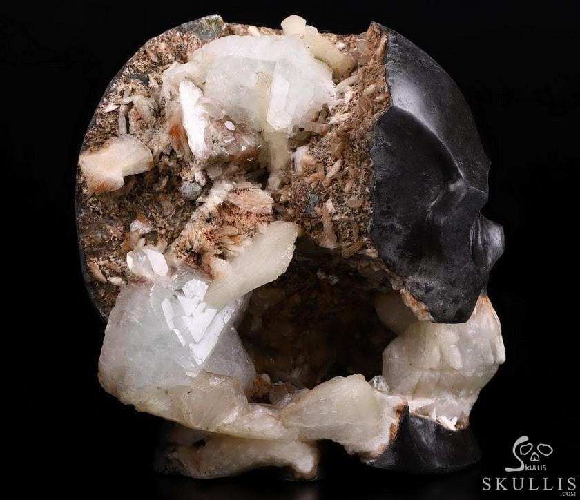 Original 5.0" Harmotome Carved Crystal Skull & Spine Sculpture, Crystal Healing Original 5.0" Harmotome Carved Crystal Skull & Spine Sculpture, Crystal Healing