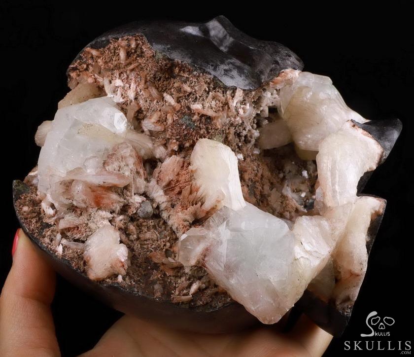 Original 5.0" Harmotome Carved Crystal Skull & Spine Sculpture, Crystal Healing Original 5.0" Harmotome Carved Crystal Skull & Spine Sculpture, Crystal Healing