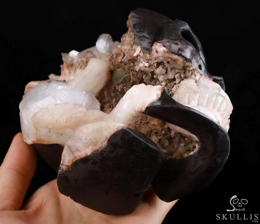 Original 5.0" Harmotome Carved Crystal Skull & Spine Sculpture, Crystal Healing Original 5.0" Harmotome Carved Crystal Skull & Spine Sculpture, Crystal Healing