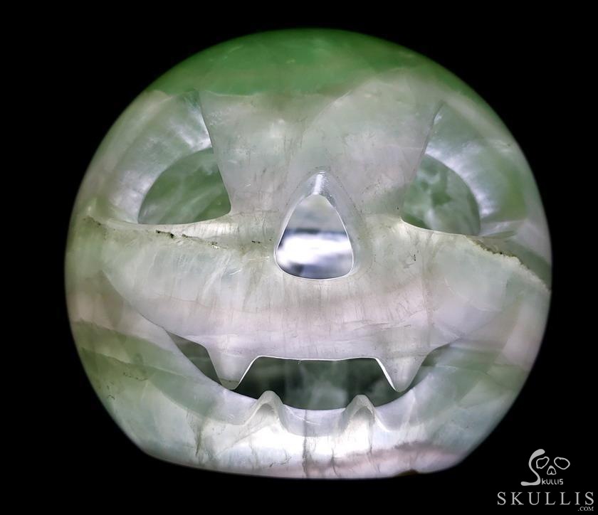 Halloween Gift- 6.0" Fluorite Carved Crystal Halloween Jack Skull Sculpture, Crystal Healing Halloween Gift- 6.0" Fluorite Carved Crystal Halloween Jack Skull Sculpture, Crystal Healing