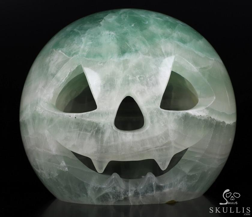 Halloween Gift- 6.0" Fluorite Carved Crystal Halloween Jack Skull Sculpture, Crystal Healing Halloween Gift- 6.0" Fluorite Carved Crystal Halloween Jack Skull Sculpture, Crystal Healing