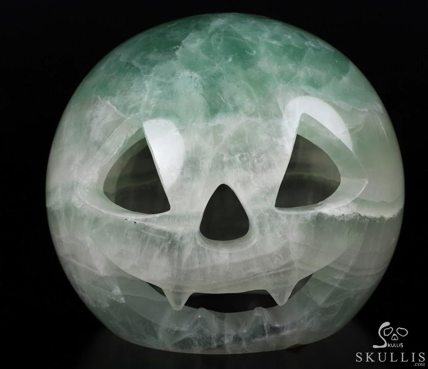 Halloween Gift- 6.0" Fluorite Carved Crystal Halloween Jack Skull Sculpture, Crystal Healing Halloween Gift- 6.0" Fluorite Carved Crystal Halloween Jack Skull Sculpture, Crystal Healing