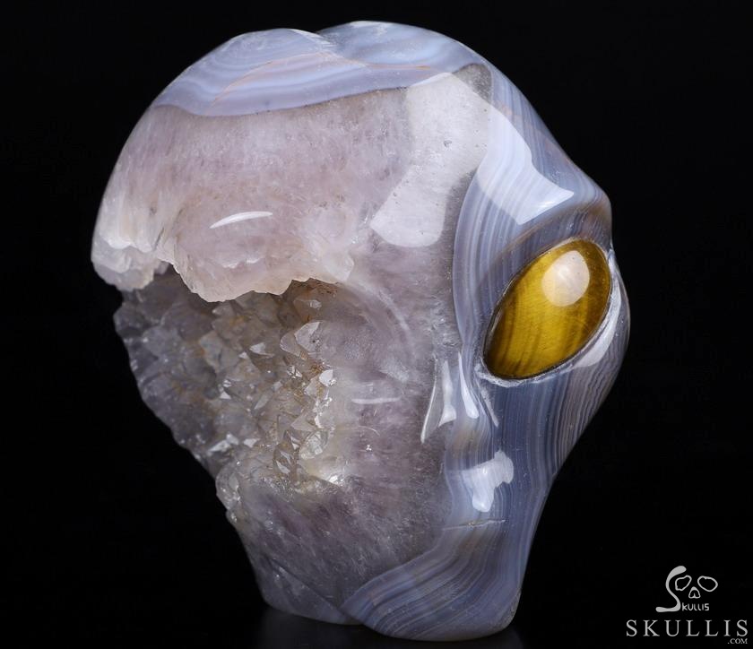 Huge 4.3" Agate Amethyst Geode Star Being Female Alien Crystal Skull Companion With Tiger Eye Eyes, CHand Carved Gemstone Fine Art Sculpture,, Reiki Healing Stone Statue Huge 4.3" Agate Amethyst Geode Star Being Female Alien Crystal Skull Companion With Tiger Eye Eyes, CHand Carved Gemstone Fine Art Sculpture,, Reiki Healing Stone Statue