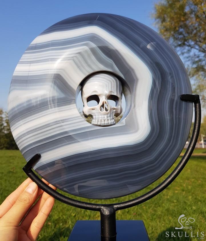 Huge 10.6" Gray & White Agate Carved Crystal Skull Ping buckle, Crystal Healing Huge 10.6" Gray & White Agate Carved Crystal Skull Ping buckle, Crystal Healing