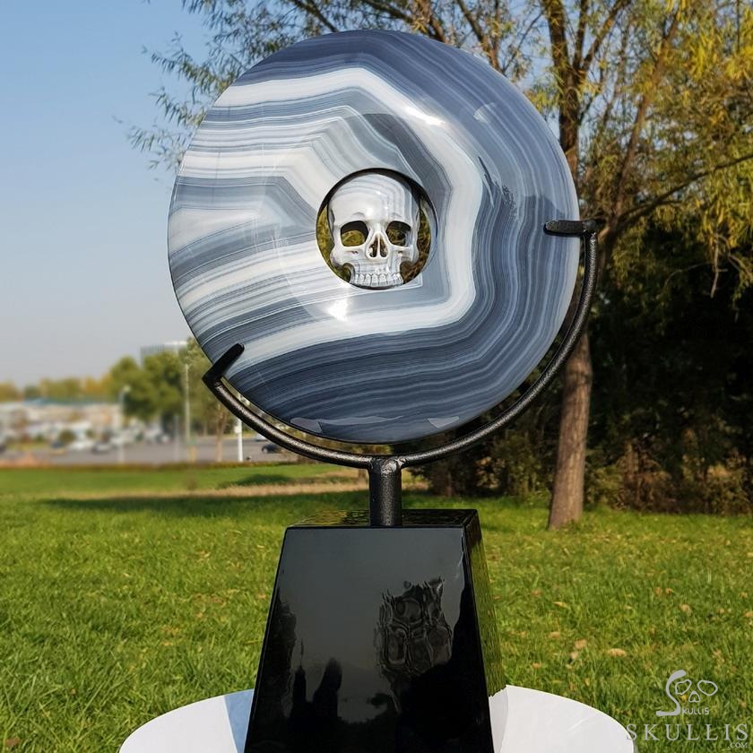 Huge 10.6" Gray & White Agate Carved Crystal Skull Ping buckle, Crystal Healing Huge 10.6" Gray & White Agate Carved Crystal Skull Ping buckle, Crystal Healing