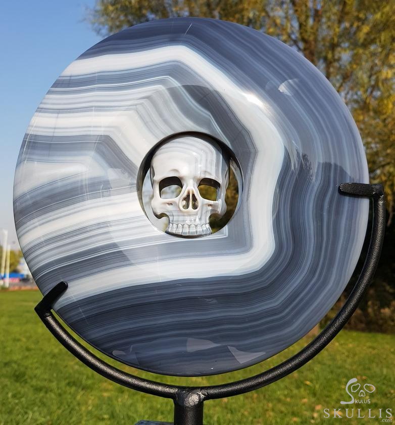 Huge 10.6" Gray & White Agate Carved Crystal Skull Ping buckle, Crystal Healing Huge 10.6" Gray & White Agate Carved Crystal Skull Ping buckle, Crystal Healing