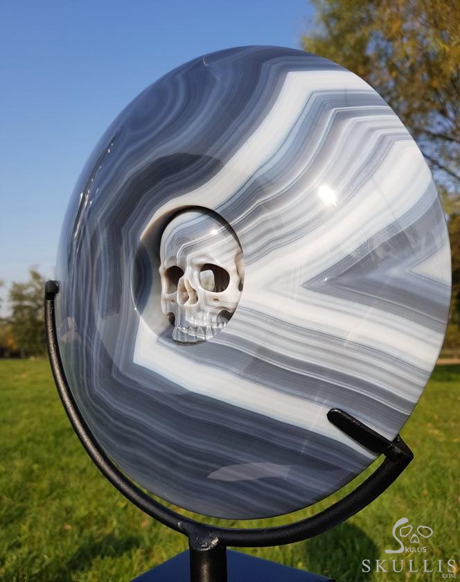 Huge 10.6" Gray & White Agate Carved Crystal Skull Ping buckle, Crystal Healing Huge 10.6" Gray & White Agate Carved Crystal Skull Ping buckle, Crystal Healing