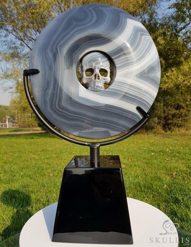 Huge 10.6" Gray & White Agate Carved Crystal Skull Ping buckle, Crystal Healing Huge 10.6" Gray & White Agate Carved Crystal Skull Ping buckle, Crystal Healing