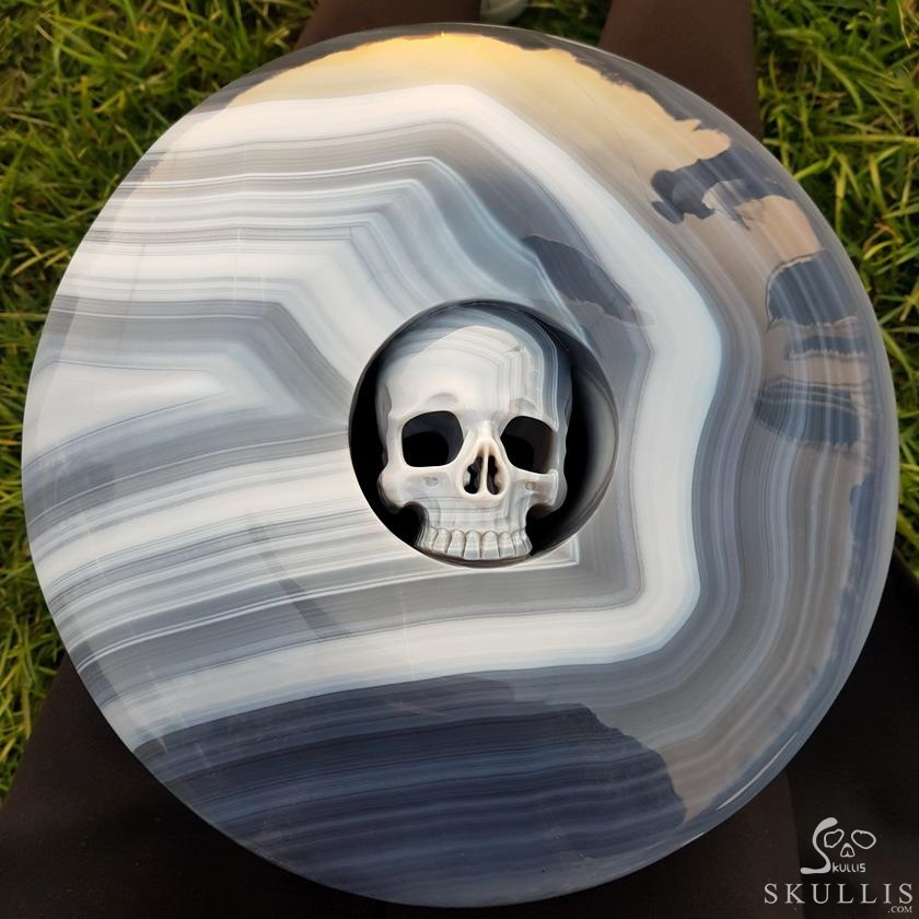 Huge 10.6" Gray & White Agate Carved Crystal Skull Ping buckle, Crystal Healing Huge 10.6" Gray & White Agate Carved Crystal Skull Ping buckle, Crystal Healing