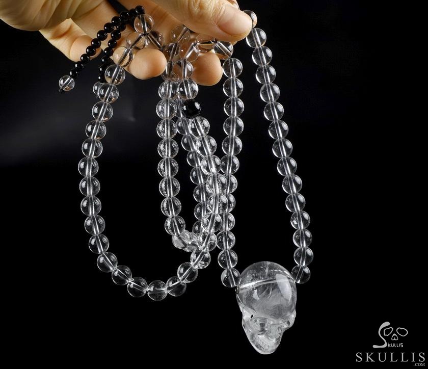 Skull Meditation Necklace of 1.5" Quartz Rock Crystal Hand Carved Crystal Skull, Crystal Healing Skull Jewelry, for Women & Men Skull Meditation Necklace of 1.5" Quartz Rock Crystal Hand Carved Crystal Skull, Crystal Healing Skull Jewelry, for Women & Men