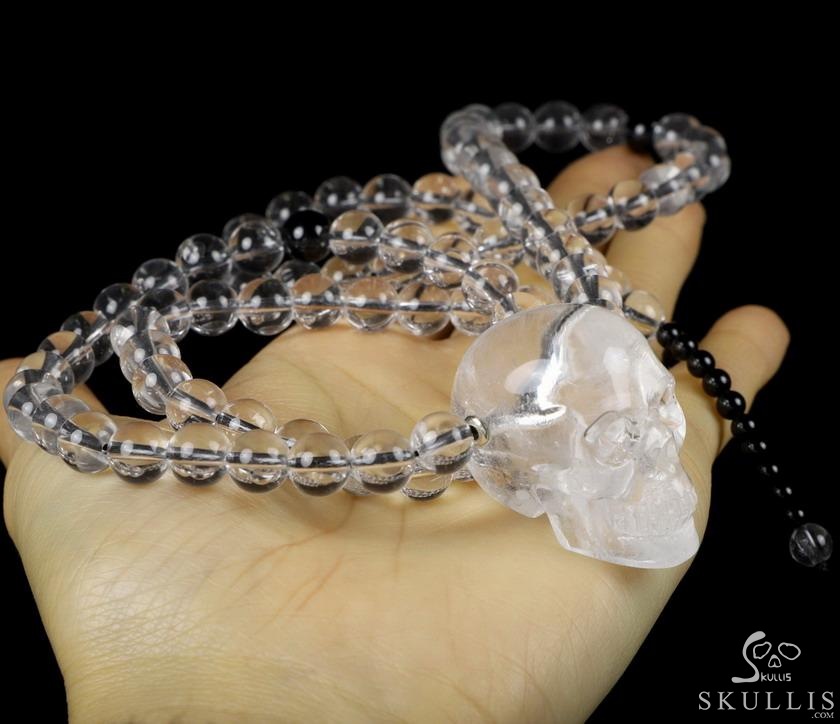 Skull Meditation Necklace of 1.5" Quartz Rock Crystal Hand Carved Crystal Skull, Crystal Healing Skull Jewelry, for Women & Men Skull Meditation Necklace of 1.5" Quartz Rock Crystal Hand Carved Crystal Skull, Crystal Healing Skull Jewelry, for Women & Men