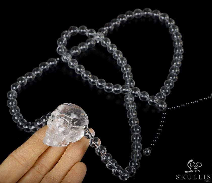 Skull Meditation Necklace of 1.5" Quartz Rock Crystal Hand Carved Crystal Skull, Crystal Healing Skull Jewelry, for Women & Men Skull Meditation Necklace of 1.5" Quartz Rock Crystal Hand Carved Crystal Skull, Crystal Healing Skull Jewelry, for Women & Men
