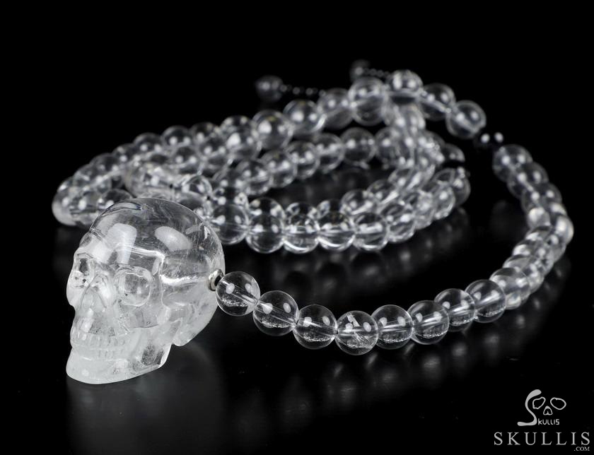 Skull Meditation Necklace of 1.5" Quartz Rock Crystal Hand Carved Crystal Skull, Crystal Healing Skull Jewelry, for Women & Men Skull Meditation Necklace of 1.5" Quartz Rock Crystal Hand Carved Crystal Skull, Crystal Healing Skull Jewelry, for Women & Men
