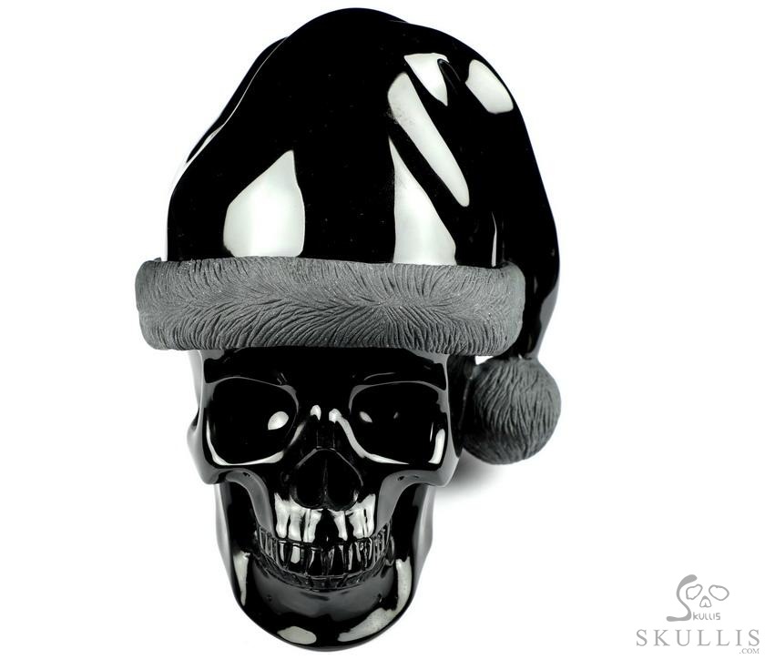 Merry Christmas, 5.0" Black Obsidian Carved Crystal Skull, Crystal Healing Merry Christmas, 5.0" Black Obsidian Carved Crystal Skull, Crystal Healing