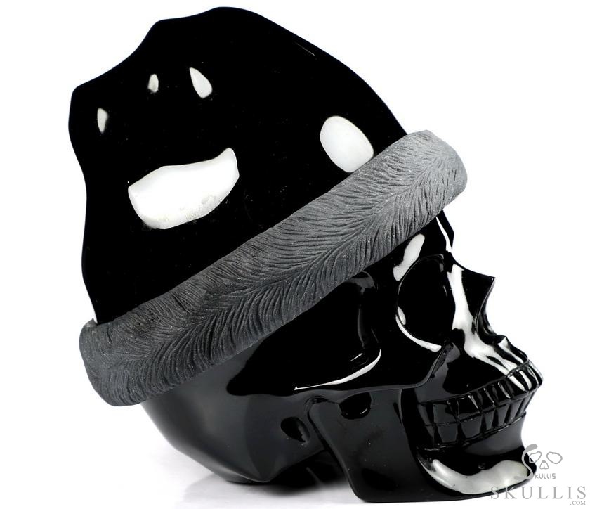 Merry Christmas, 5.0" Black Obsidian Carved Crystal Skull, Crystal Healing Merry Christmas, 5.0" Black Obsidian Carved Crystal Skull, Crystal Healing