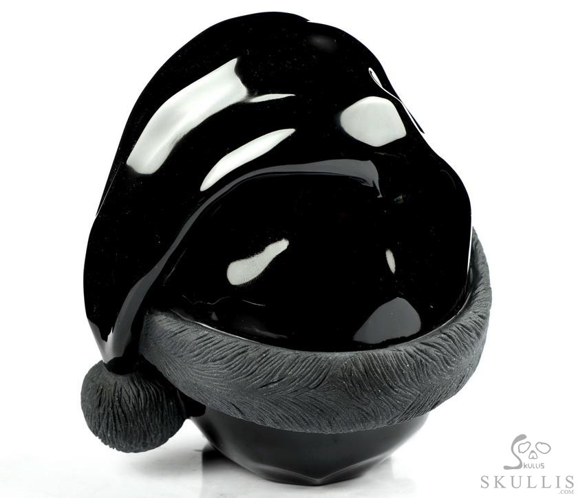 Merry Christmas, 5.0" Black Obsidian Carved Crystal Skull, Crystal Healing Merry Christmas, 5.0" Black Obsidian Carved Crystal Skull, Crystal Healing