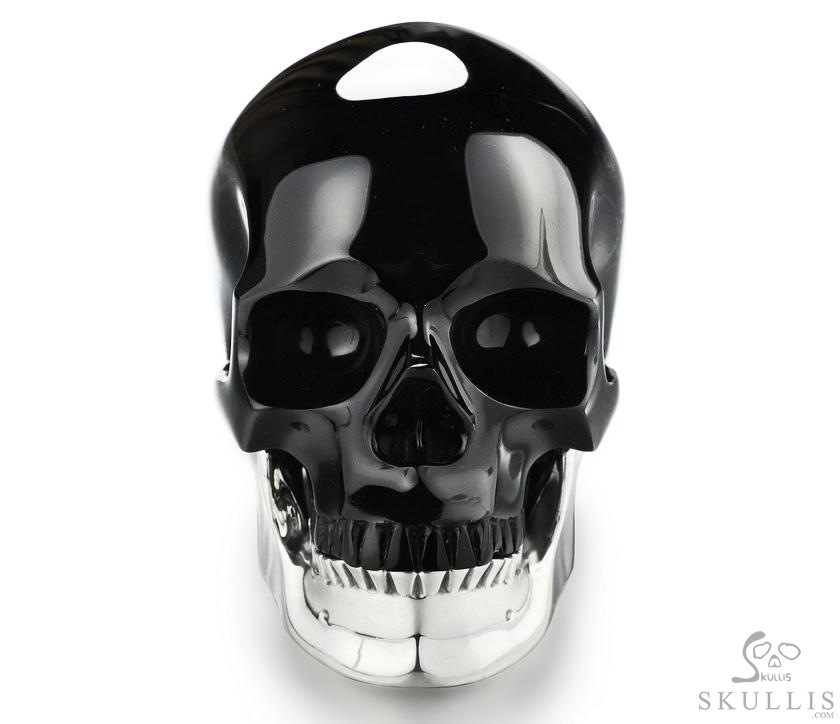 Huge 4.6" Black Obsidian & 925 Sterling Silver Carved Crystal Detachable Skull, Super Realistic Huge 4.6" Black Obsidian & 925 Sterling Silver Carved Crystal Detachable Skull, Super Realistic
