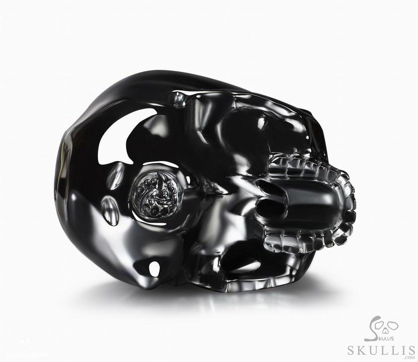Huge 4.6" Black Obsidian & 925 Sterling Silver Carved Crystal Detachable Skull, Super Realistic Huge 4.6" Black Obsidian & 925 Sterling Silver Carved Crystal Detachable Skull, Super Realistic