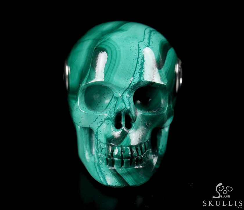 Skullis Signature 1.1" Malachite Hand Carved Crystal Skull Pendant, Crystal Healing Skull Jewelry, for Women & Men Skullis Signature 1.1" Malachite Hand Carved Crystal Skull Pendant, Crystal Healing Skull Jewelry, for Women & Men