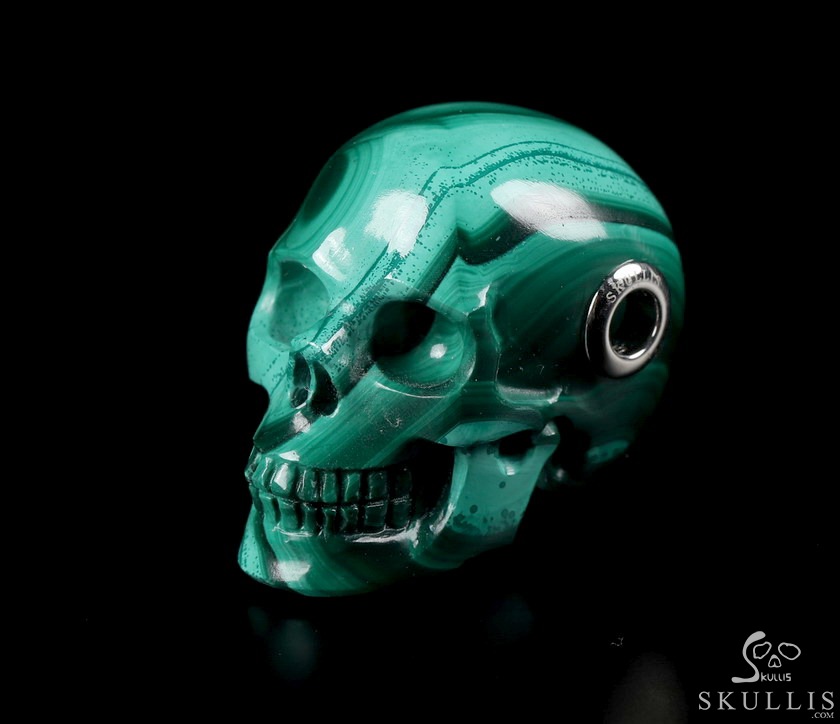Skullis Signature 1.1" Malachite Hand Carved Crystal Skull Pendant, Crystal Healing Skull Jewelry, for Women & Men Skullis Signature 1.1" Malachite Hand Carved Crystal Skull Pendant, Crystal Healing Skull Jewelry, for Women & Men