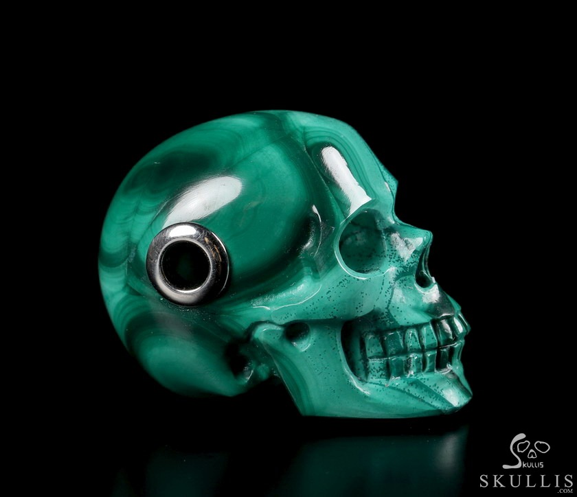 Skullis Signature 1.1" Malachite Hand Carved Crystal Skull Pendant, Crystal Healing Skull Jewelry, for Women & Men Skullis Signature 1.1" Malachite Hand Carved Crystal Skull Pendant, Crystal Healing Skull Jewelry, for Women & Men