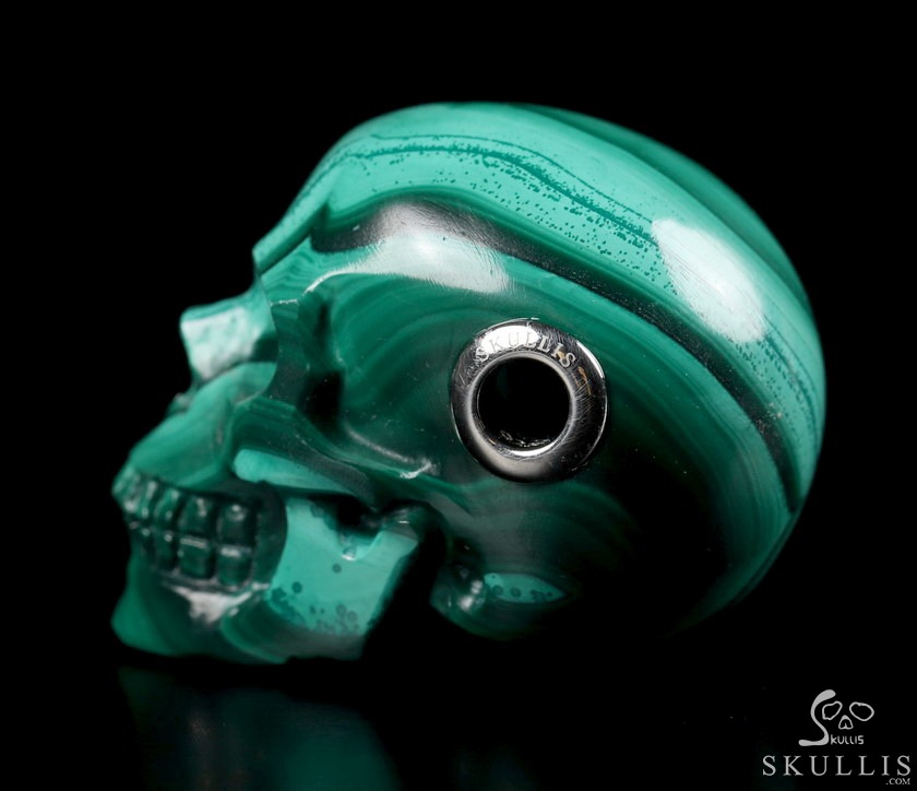 Skullis Signature 1.1" Malachite Hand Carved Crystal Skull Pendant, Crystal Healing Skull Jewelry, for Women & Men Skullis Signature 1.1" Malachite Hand Carved Crystal Skull Pendant, Crystal Healing Skull Jewelry, for Women & Men