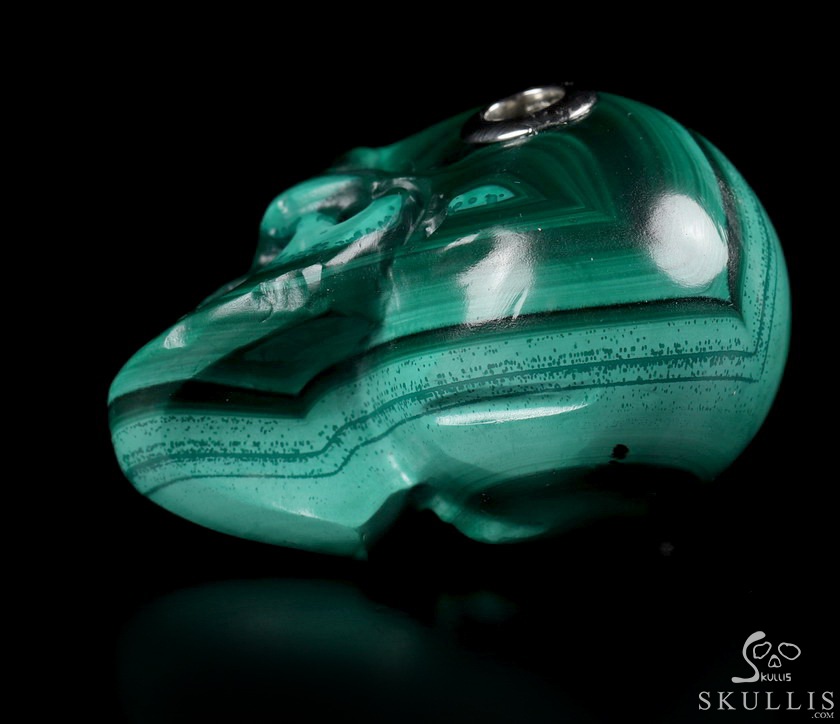 Skullis Signature 1.1" Malachite Hand Carved Crystal Skull Pendant, Crystal Healing Skull Jewelry, for Women & Men Skullis Signature 1.1" Malachite Hand Carved Crystal Skull Pendant, Crystal Healing Skull Jewelry, for Women & Men