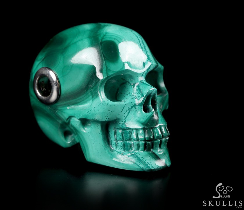 Skullis Signature 1.1" Malachite Hand Carved Crystal Skull Pendant, Crystal Healing Skull Jewelry, for Women & Men Skullis Signature 1.1" Malachite Hand Carved Crystal Skull Pendant, Crystal Healing Skull Jewelry, for Women & Men