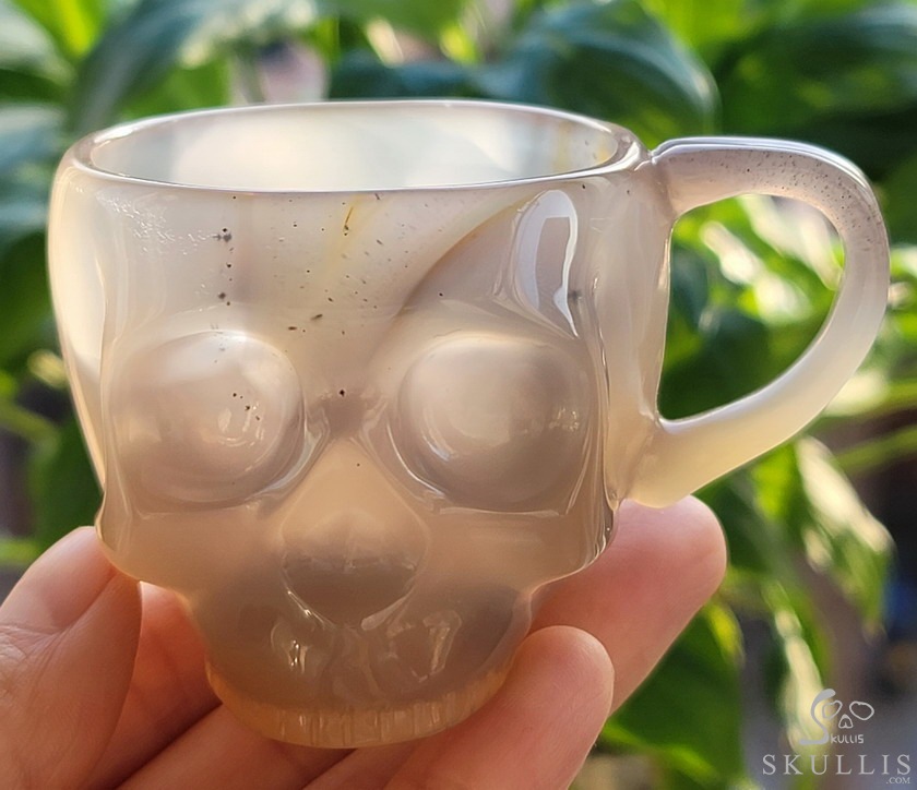 Skullis Minima - 2 oz Premium Brazilian Agate Espresso Coffee Cup, Hand-Carved Crystal Skull Vessel, Gemstone Crystal Healing Skullis Minima - 2 oz Premium Brazilian Agate Espresso Coffee Cup, Hand-Carved Crystal Skull Vessel, Gemstone Crystal Healing