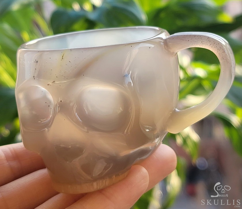 Skullis Minima - 2 oz Premium Brazilian Agate Espresso Coffee Cup, Hand-Carved Crystal Skull Vessel, Gemstone Crystal Healing Skullis Minima - 2 oz Premium Brazilian Agate Espresso Coffee Cup, Hand-Carved Crystal Skull Vessel, Gemstone Crystal Healing