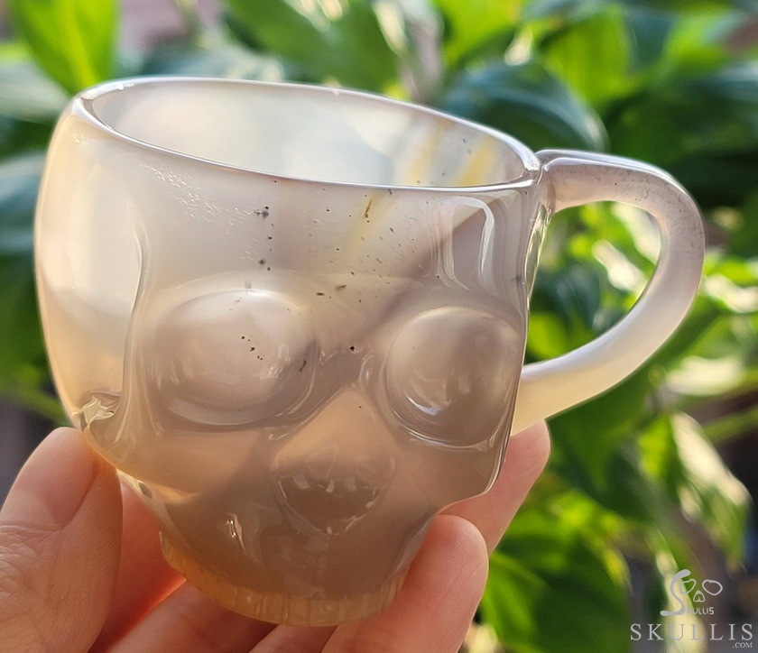 Skullis Minima - 2 oz Premium Brazilian Agate Espresso Coffee Cup, Hand-Carved Crystal Skull Vessel, Gemstone Crystal Healing Skullis Minima - 2 oz Premium Brazilian Agate Espresso Coffee Cup, Hand-Carved Crystal Skull Vessel, Gemstone Crystal Healing