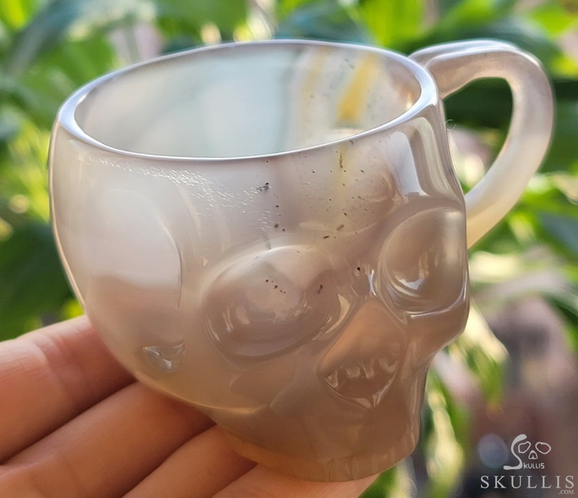 Skullis Minima - 2 oz Premium Brazilian Agate Espresso Coffee Cup, Hand-Carved Crystal Skull Vessel, Gemstone Crystal Healing Skullis Minima - 2 oz Premium Brazilian Agate Espresso Coffee Cup, Hand-Carved Crystal Skull Vessel, Gemstone Crystal Healing
