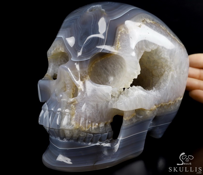 Lifesized Geode 6.5" Agate Geode Carved Crystal Skull,Super Realistic, Crystal Healing Lifesized Geode 6.5" Agate Geode Carved Crystal Skull,Super Realistic, Crystal Healing